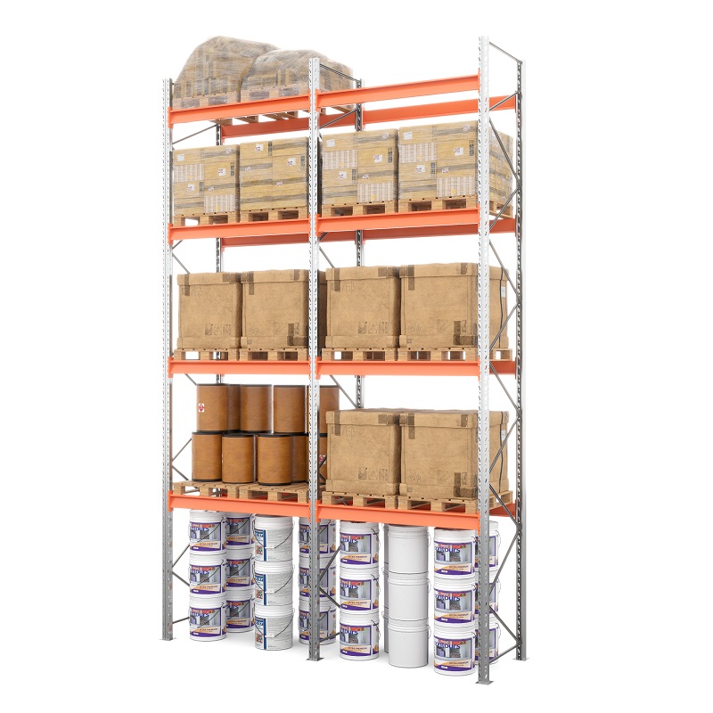 Две секции стеллажа металлического паллетного 6000х1800х1100 мм (100.1.5). Ярусы: пол+4